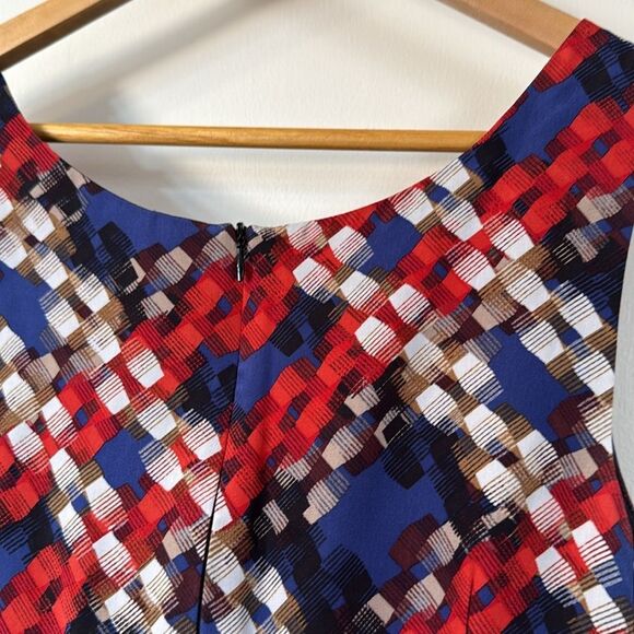 Trina Turk Silk Plaid Fit & Flare Dress Szโ 10 Multicolor Sleeveless Scoop Neck - Picture 5 of 9